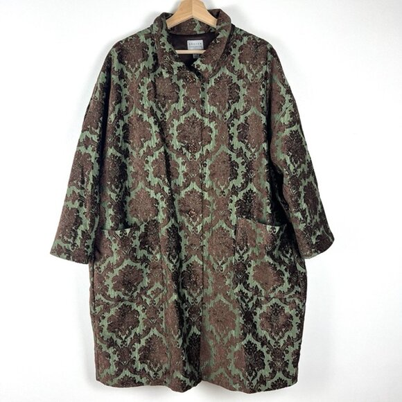 Susan Graver Jacquard Coat sz 22W Brocade Flocked Velvet Glam Maximalist Event